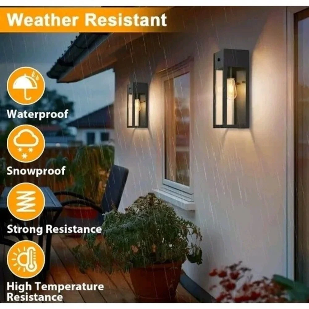 OYKYOHEI Clear‎ Glass Metal Body Modern 120V Wall Lamps Black W/outlet Dusk2dawn